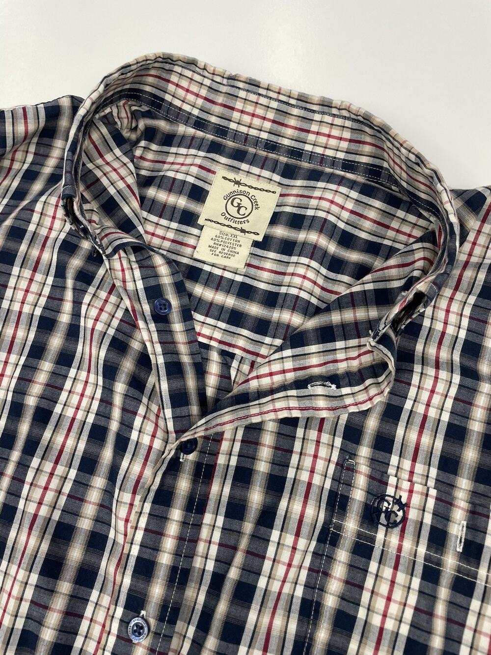 Gunnison Creek Outfitters Shirt Mens XXL Blue Red Plaid Long Sleeve Button Up